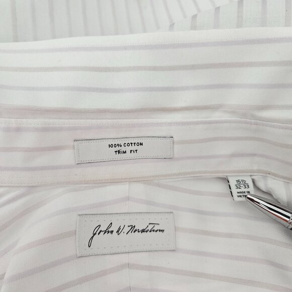 Nordstrom Men's Dress Shirt White with faint gray purple stripes size 15.5 32/33 - Picture 4 of 4